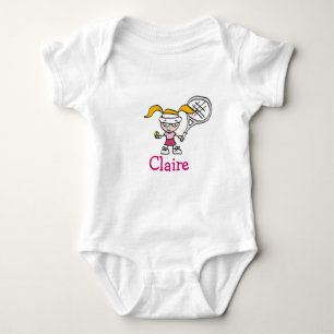 Personalized baby outfit with tennis girl cartoon bodysuit