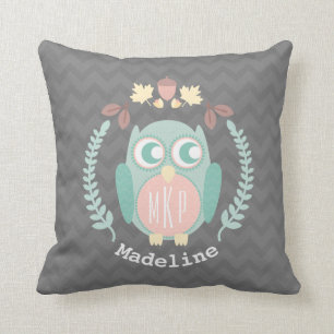Personalized Baby Owl Wreath Pillow - Girl
