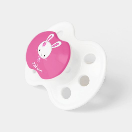 Personalized Baby Pacifiers With Cute Pink Bunny (Front Right)