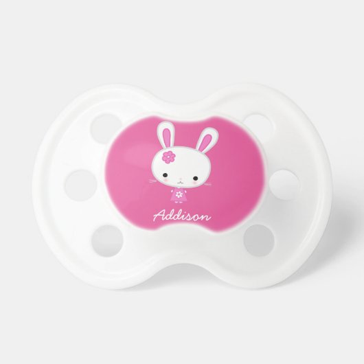 Personalized Baby Pacifiers With Cute Pink Bunny (Front)