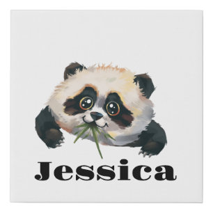 Personalized Baby Panda Faux Canvas Print