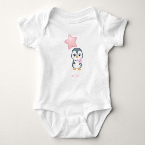 Personalized Baby Penguin with Pink Balloon Baby Bodysuit