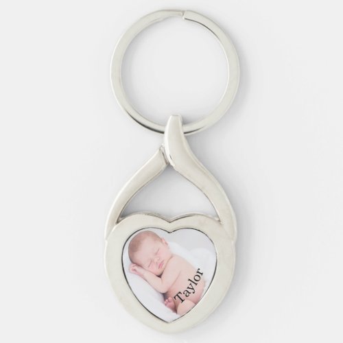 Personalized Baby photo and curved name Keychain