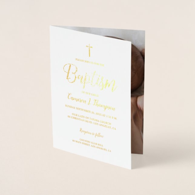 Personalized Baby photo Baptism Foil Card (Front)