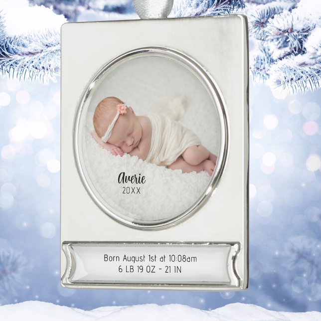 Personalized Baby Photo Birth Stats Christmas Silver Plated Banner Ornament (Personalized Baby Photo Birth Stats Christmas Silver Plated Banner Ornament
)