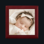 Personalized Baby Photo Birth Wood Keepsake Box<br><div class="desc">A sweet personalized new baby photo with name and date of birth,  wood lacquered keepsake box. Replace this photo with your own favorite photo of any kind. New baby,  wedding,  graduation,  etc.</div>