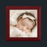 Personalized Baby Photo Birth Wood Keepsake Box<br><div class="desc">A sweet personalized new baby photo with name and date of birth,  wood lacquered keepsake box. Replace this photo with your own favorite photo of any kind. New baby,  wedding,  graduation,  etc.</div>