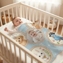 Personalized Baby Photo Blanket with Cute Animals