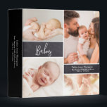 Personalized Baby Photo collage birth Stat 3 Ring Binder<br><div class="desc">Choose your favorite photos of baby on the front of this photo collage. Chalkboard background gives it a rustic feel. Personalize it with baby's birth details. Features a script "baby" font. You might consider creating a binder for special family and friends by customizing one of the photo blocks to include...</div>