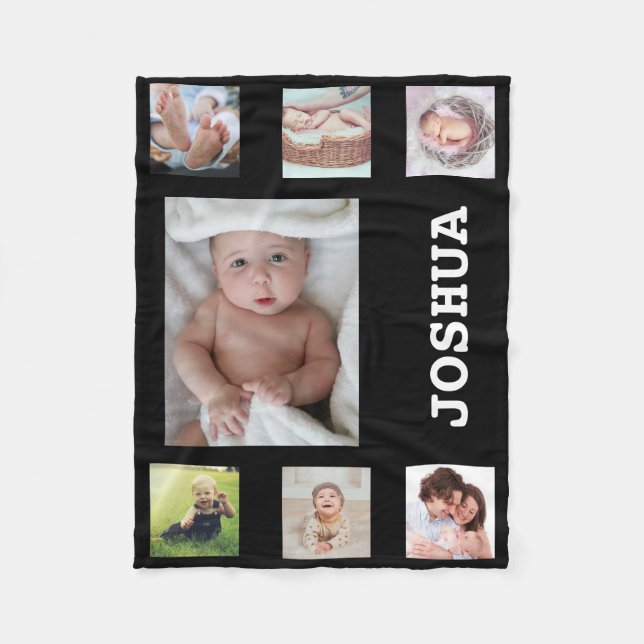 Personalized Baby Photo Collage Custom Name Cute Fleece Blanket (Front)