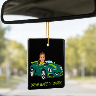 Personalized Baby Photo Drive Safely Daddy Cartoon Ceramic Ornament
