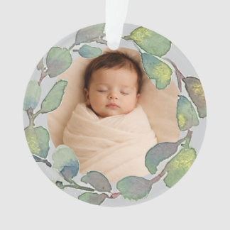 Personalized Baby Photo Eucalyptus Watercolor Gift Ornament