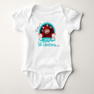 Personalized Baby photo First Christmas, 1st Xmas  Baby Bodysuit
