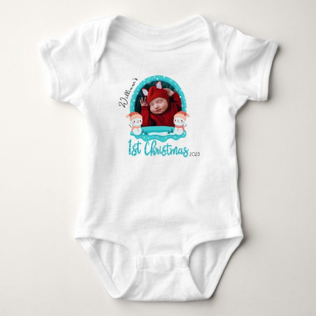 Personalized Baby photo First Christmas, 1st Xmas  Baby Bodysuit (Front)