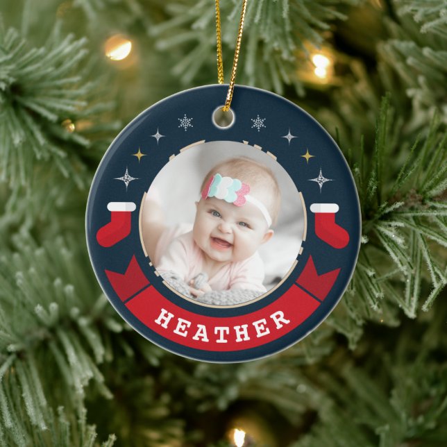 Personalized Baby Photo First Christmas Ceramic Ornament (Tree)
