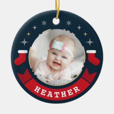 Personalized Baby Photo First Christmas Ceramic Ornament