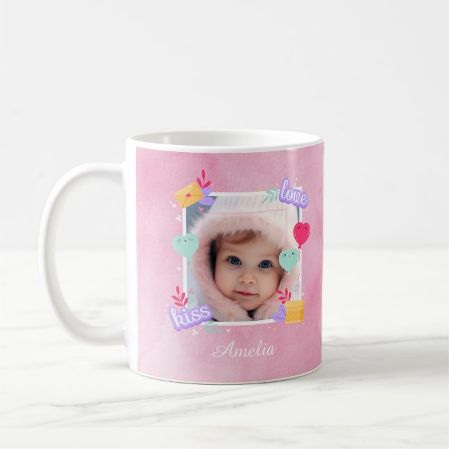 Personalized Baby Photo - Love, Kiss, and Hearts Coffee Mug (Left)