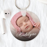 Personalized Baby Photo Name Elegant Keepsake Keychain<br><div class="desc">Create your own personalized elegant round keychain with your custom calligraphy script name and favorite photo.</div>
