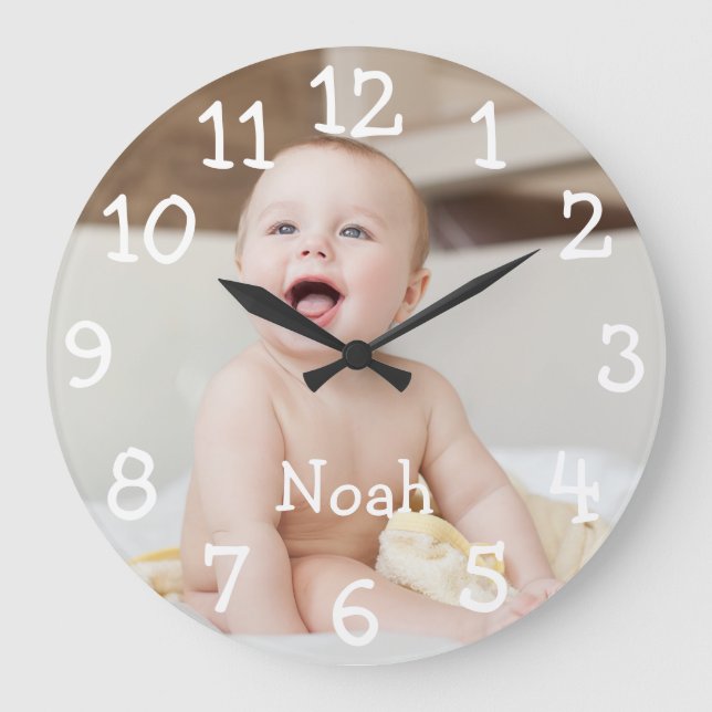 Personalized Baby Photo Name Large Clock (Front)