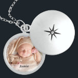 Personalized Baby Photo Name Overlay Locket Necklace<br><div class="desc">Create a timeless keepsake for a new mother with our Customizable Newborn Photo Locket. This locket is not just a piece of jewelry; it's a special way to celebrate the bond between a mother and her newborn, making it a perfect gift for this new chapter in her life. Customize this...</div>