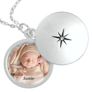 Personalized Baby Photo Name Overlay Locket Necklace