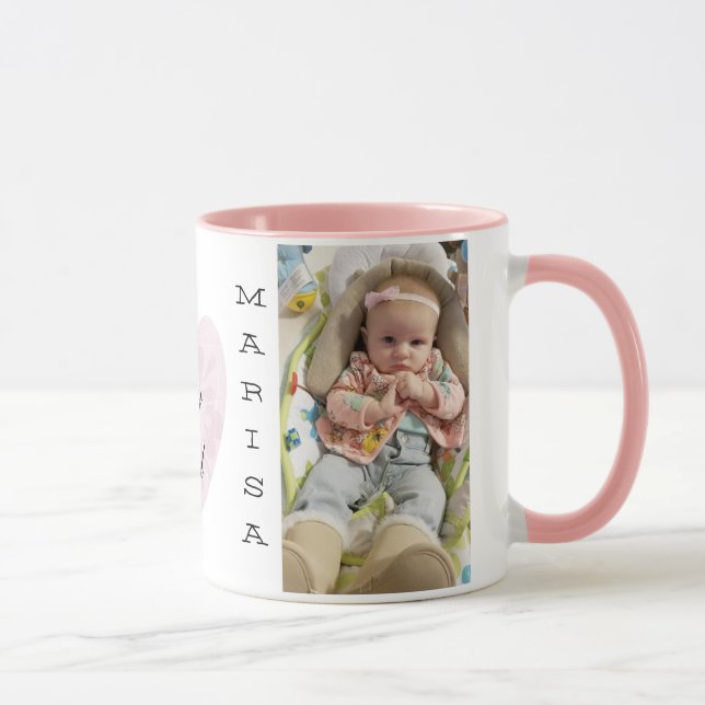 Personalized Baby Photo Pink Handle Coffee Mug (Right)