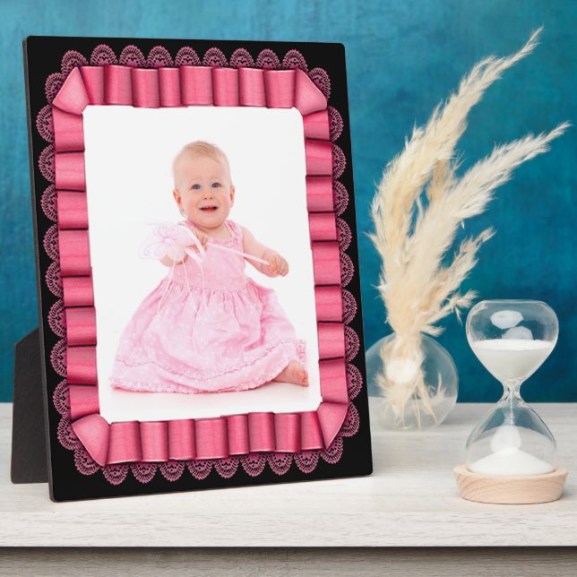 Personalized Baby Photo Pink Lace Ribbon Frame (Side)