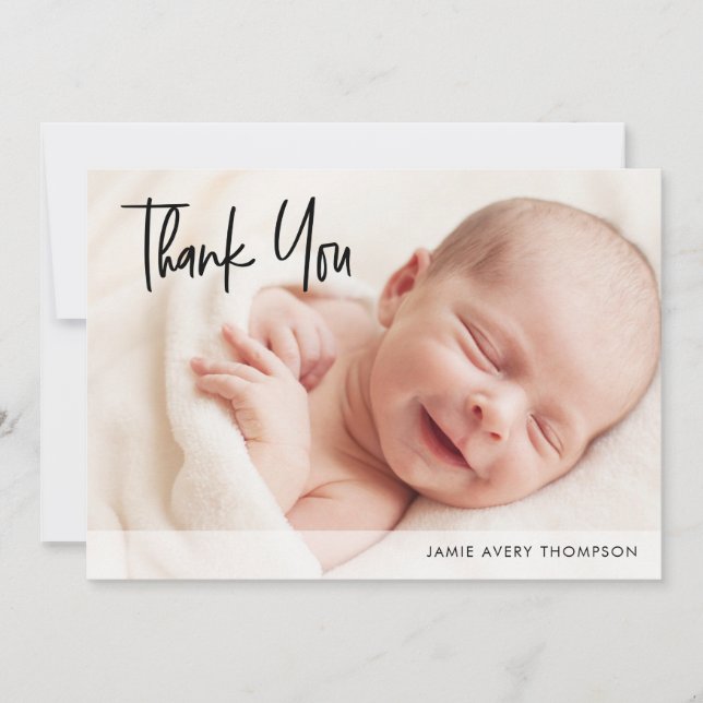 Personalized Baby Photo Shower Gratitude Modern  Thank You Card (Front)