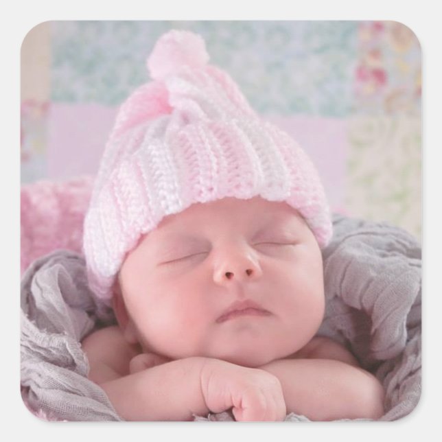 Personalized Baby Photo Square Sticker (Front)