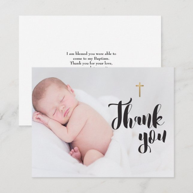 Personalized Baby Photo Thank you Baptism Card (Front/Back)