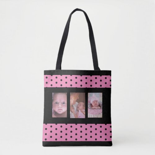 Personalized Baby Photos Pink Polka Dot Tote Bag
