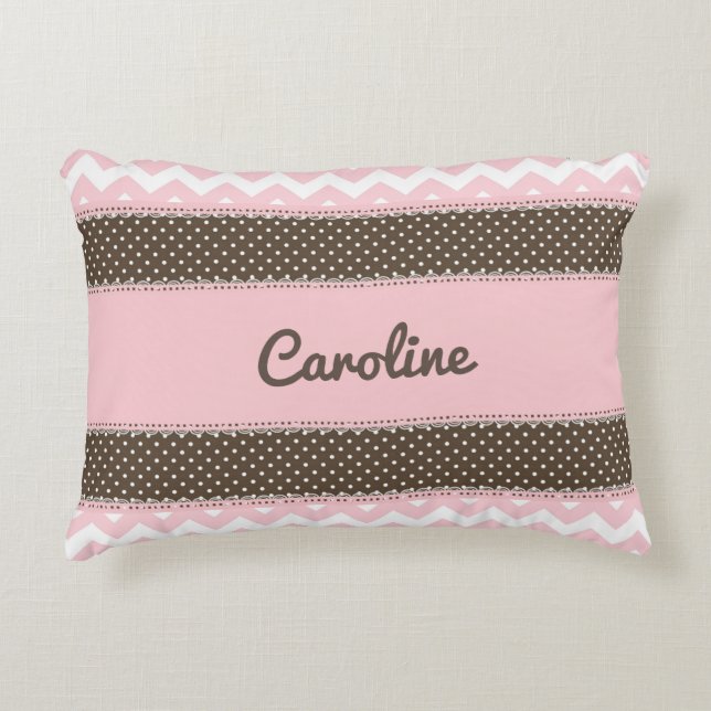 Personalized Baby Pillow - Pink and Brown (Front)