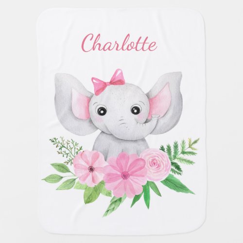 Personalized Baby Pink Elephant Gift for Baby Girl Baby Blanket