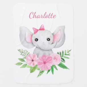 Personalized Baby Pink Elephant Gift for Baby Girl Blanket
