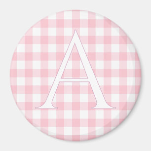 Personalized Baby Pink Gingham Monogram Magnet