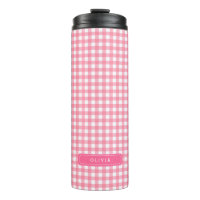Personalized Baby Pink Gingham Monogram Thermal Tumbler