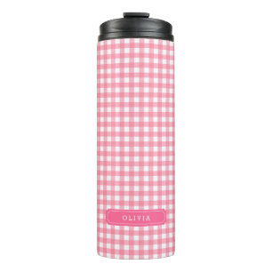 Personalized Baby Pink Gingham Monogram Thermal Tumbler