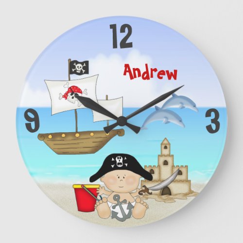 Personalized Baby Pirate Beach Wall Clock