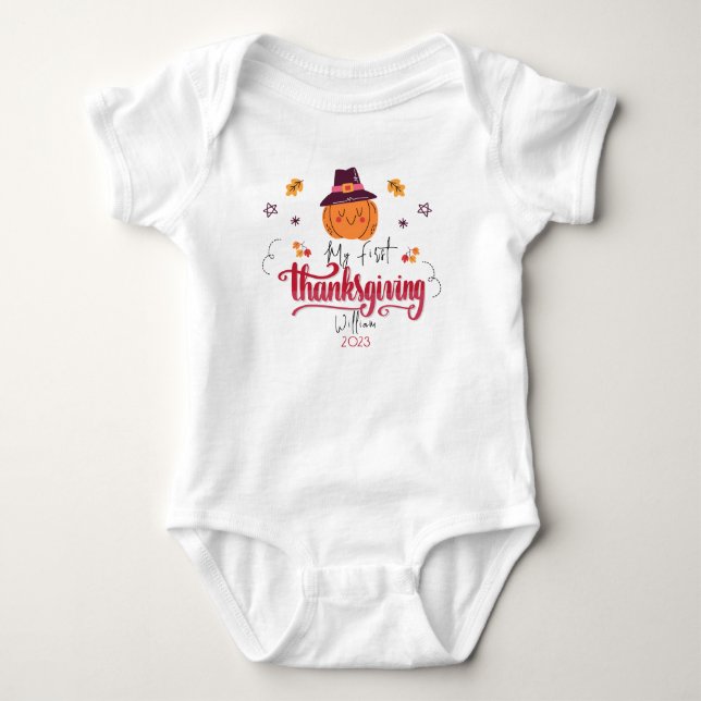 Personalized Baby Pumpkin First Thanksgiving Bodysuit (Front)