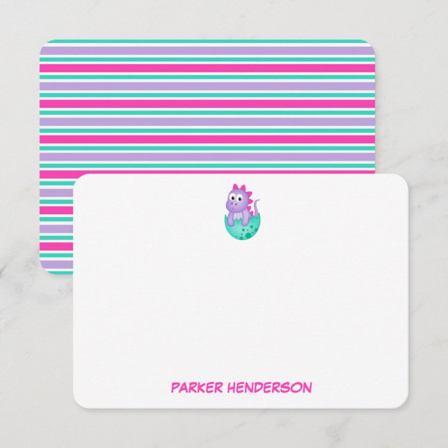 Personalized Baby Purple Dinosaur Stationery Thank You Card (Front/Back)