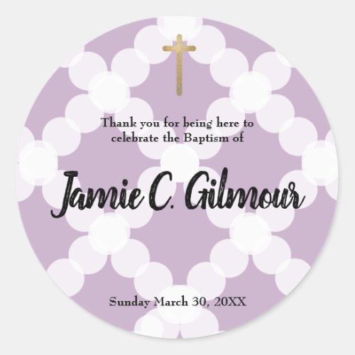 Personalized baby purple theme baptism thank you classic round sticker