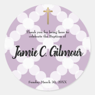 Personalized baby purple theme baptism thank you classic round sticker