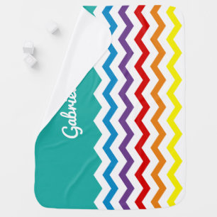 Personalized Baby Rainbow Chevron Stripe Green Stroller Blanket