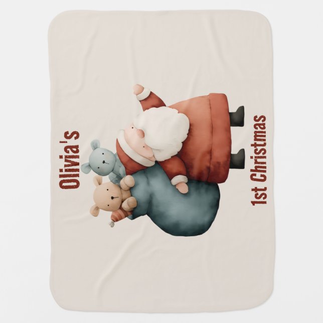 Personalized Baby’s 1st Christmas Santa Baby Blanket (Front)
