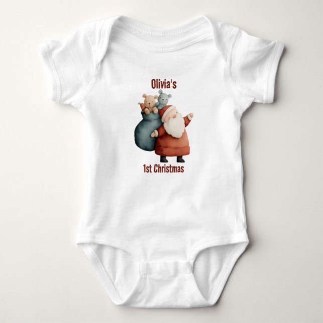 Personalized Baby’s 1st Christmas Santa Baby Bodysuit (Front)