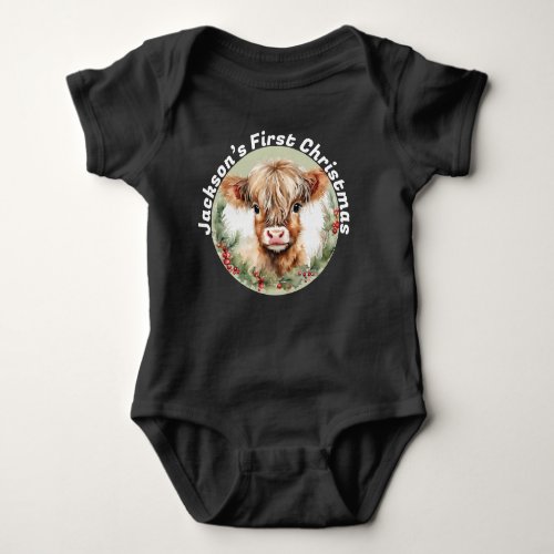 Personalized Babys First Christmas Baby Highlan Baby Bodysuit