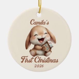 Personalized Baby’s First Christmas Bunny Ceramic Ornament