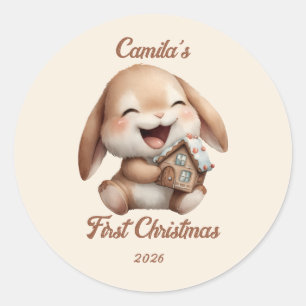 Personalized Baby’s First Christmas Bunny Classic Round Sticker