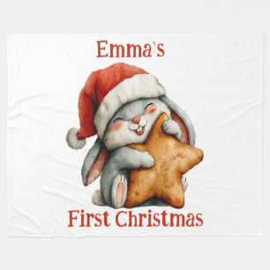 Personalized Baby’s First Christmas Bunny Fleece B Blanket