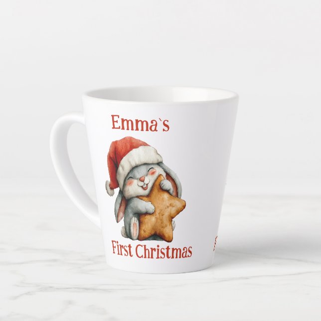 Personalized Baby’s First Christmas Bunny Latte Mug (Left Angle)
